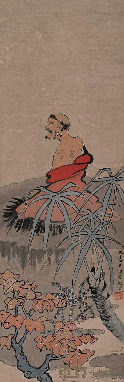 李瑞清 己未（1919年）作 红衣罗汉图 轴 88×29cm